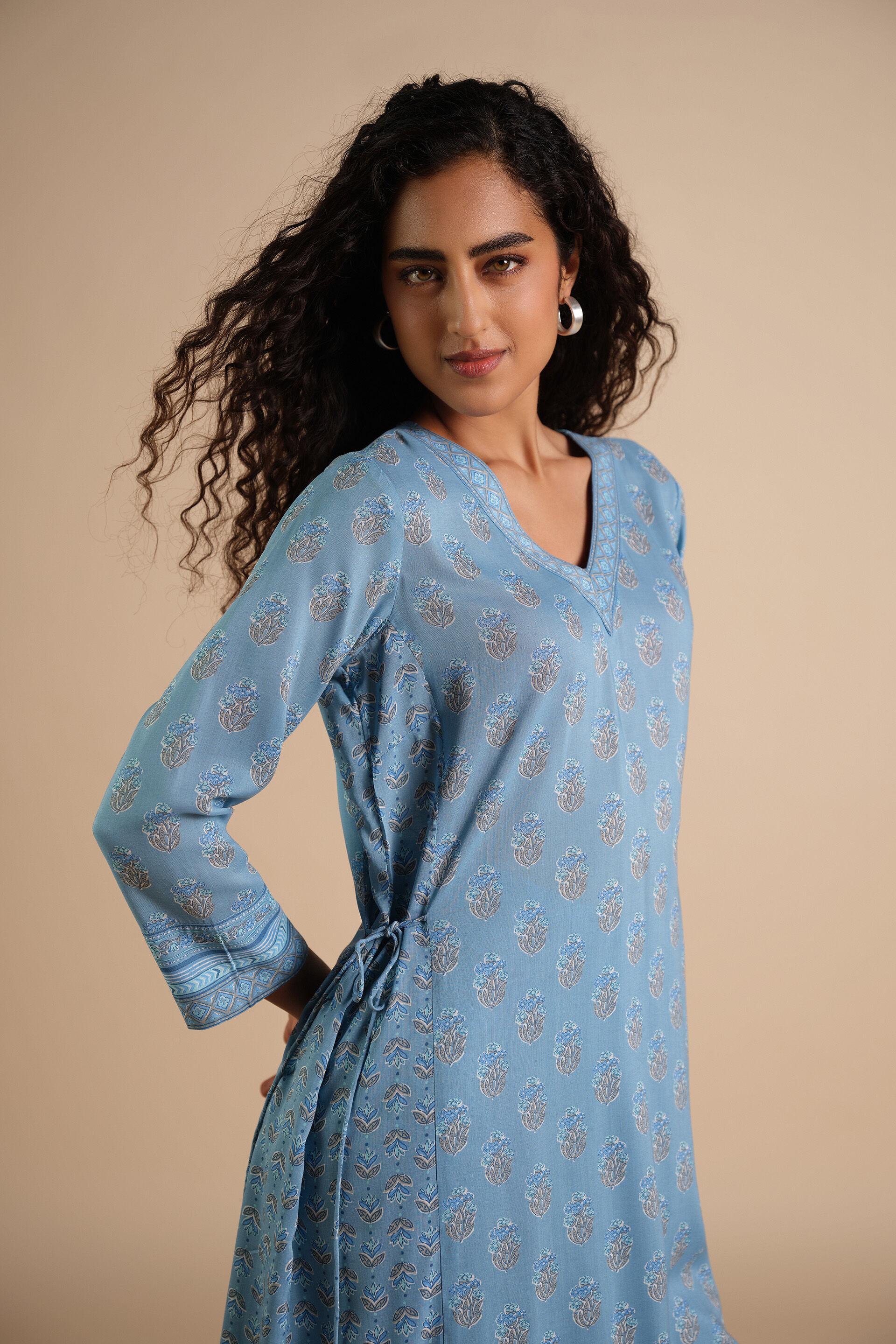 Blue Phool Kurta Set, Blue, image 4